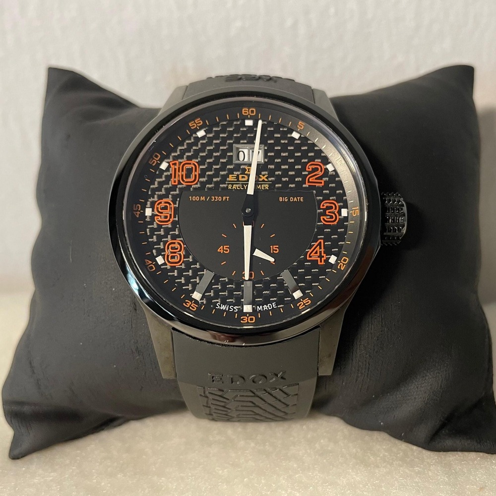 EDOX WRC Rally Watch 64008-37N-NOR Orange Black Stainless Steel Sporty